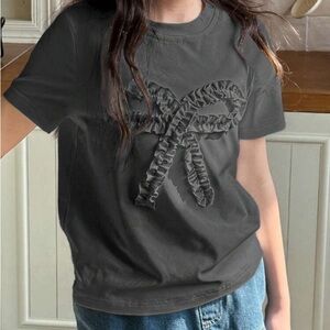 Women's Gray Ruffle Bow Top